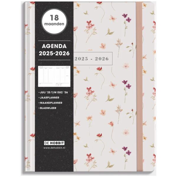 18 Maanden Agenda De Hobbit 25-26 ±A4 Aquarel Bloemetjes