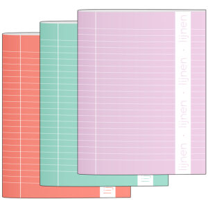Schrift A5 Lijn 10-Pack Pastel - Paars-Rood-Blauw
