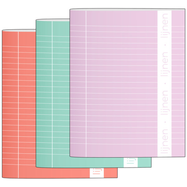 Schrift A5 Lijn 10-Pack Pastel - Paars-Rood-Blauw