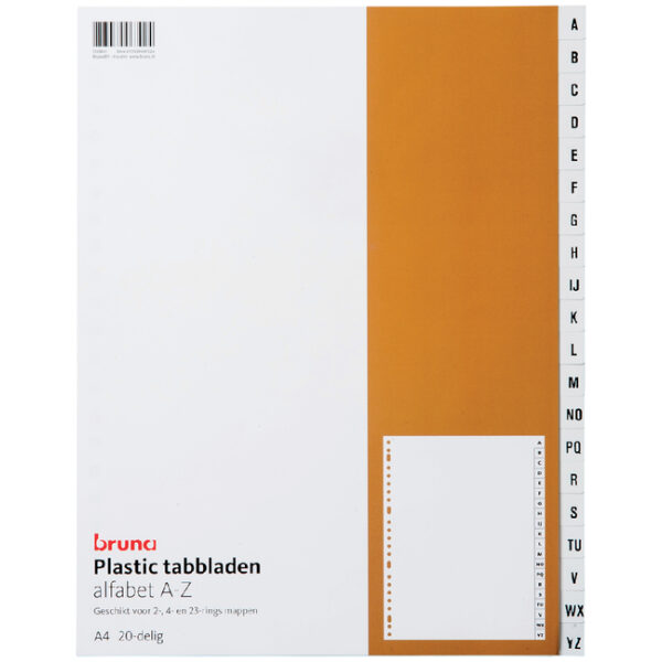Plastic tabbladen 23-gaats - 20-delig met alfabetindeling