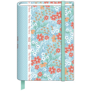 Schoolagenda 25-26 A6 Trend Pastel miniflowers blue padded & elastiek