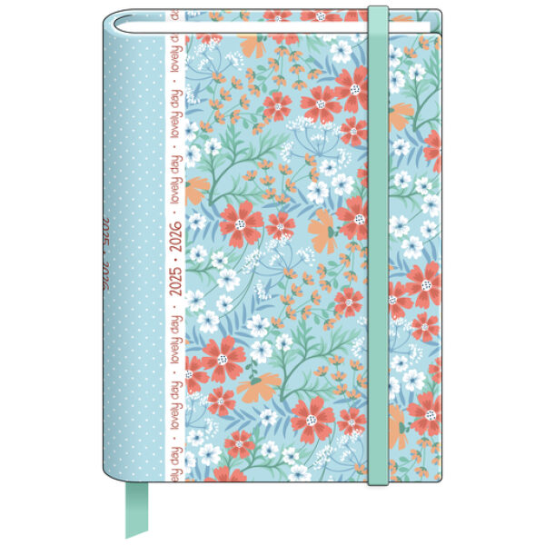 Schoolagenda 25-26 A6 Trend Pastel miniflowers blue padded & elastiek