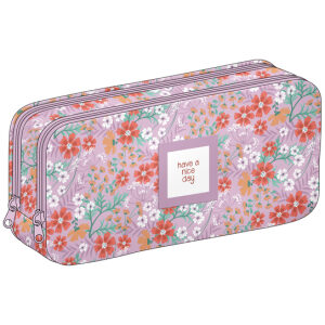 Etui 2-Rits Pastel Paars met Bloemen