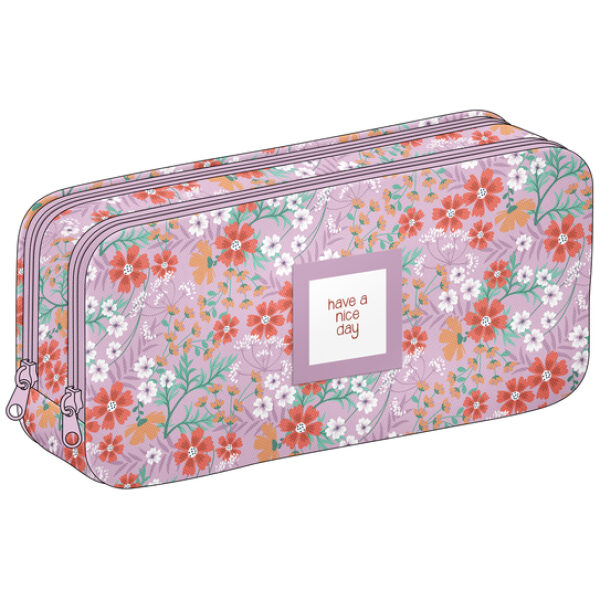 Etui 2-Rits Pastel Paars met Bloemen