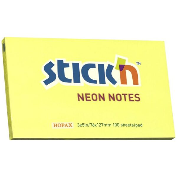 Stick'n Sticky Notes 76x127mm 100 Memoblaadjes Neon Geel