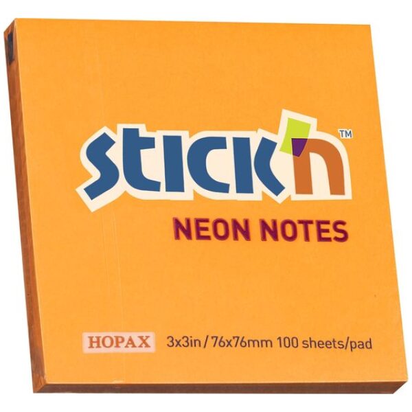 Stick'n Sticky Notes 76x76mm 100 Memoblaadjes Neon Oranje