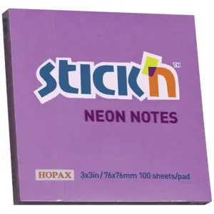 Stick'n Sticky Notes 76x76mm 100 Memoblaadjes Neon Paars