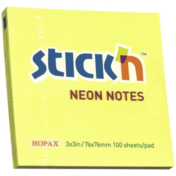 Stick'n Sticky Notes 76x76mm 100 Memoblaadjes Neon Geel