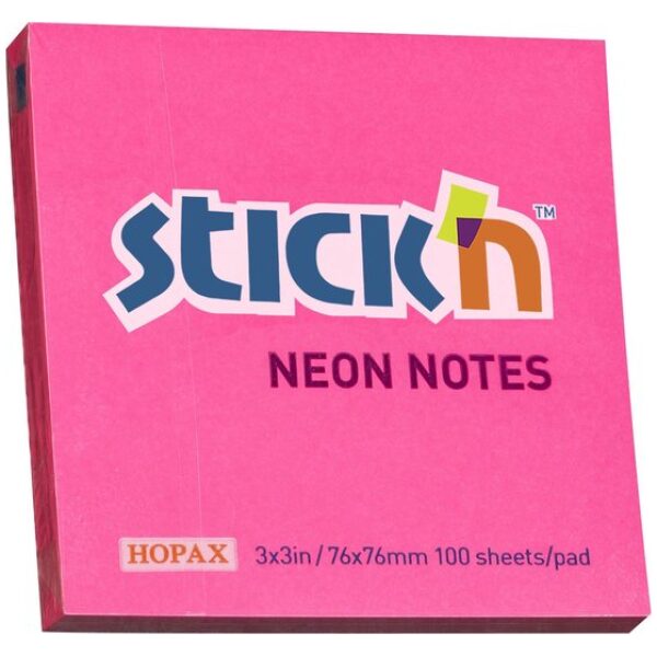 Stick'n Sticky Notes 76x76mm 100 Memoblaadjes Neon Magenta