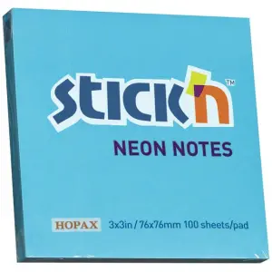 Stick'n Sticky Notes 76x76mm 100 Memoblaadjes Neon Blauw