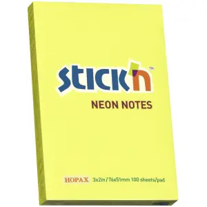Stick'n Sticky Notes 76x51mm 100 Memoblaadjes Neon Geel