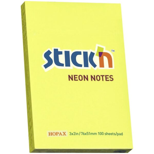 Stick'n Sticky Notes 76x51mm 100 Memoblaadjes Neon Geel
