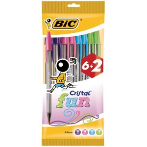 Balpen Bic Cristal Fun blister à 6+2 gratis