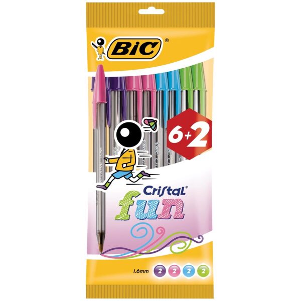 Balpen Bic Cristal Fun blister à 6+2 gratis
