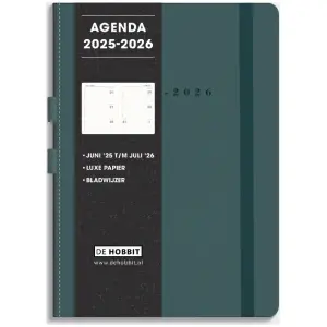Luxe Schoolagenda De Hobbit 25-26 A5 Suedelook met Pennenlus PetrolBlauw