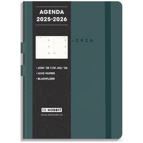 Luxe Schoolagenda De Hobbit 25-26 A5 Suedelook met Pennenlus PetrolBlauw