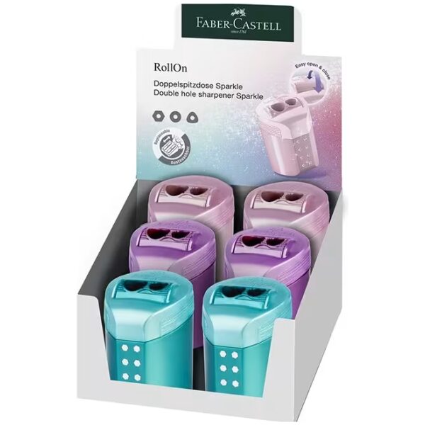 Faber-Castell Puntenslijper RollOn Sparkle 2-gaats met Opvangbakje Blue Metallic - Afbeelding 2