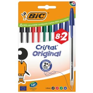 Balpen Bic Cristal medium assorti blister à 8+2 gratis