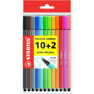 Stabilo Fineliner Point68 Basis Kleuren Etui 12 stuks
