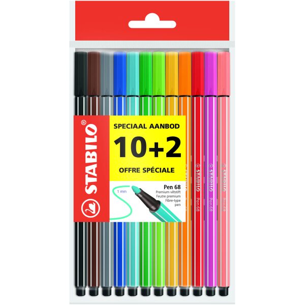 Stabilo Fineliner Point68 Basis Kleuren Etui 12 stuks