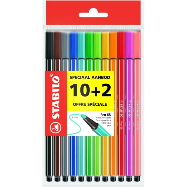 Stabilo Fineliner Point68 Basis Kleuren Etui 12 stuks